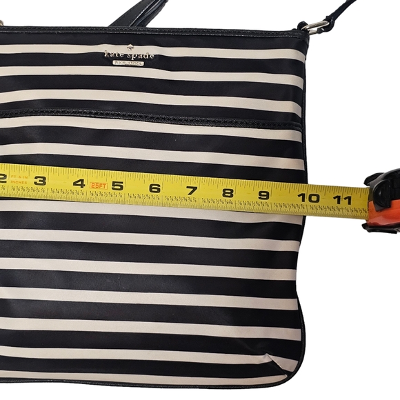 Kate Spade Black White Striped Nylon Leather Trim Crossbody Purse - Picture 15 of 16